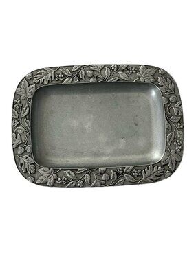 Longaberger Pewter Tray 2001 Rectangular Serving Tray Oak Leaf Acorn Border